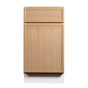 Slim shaker oak kitchen cabinet with natural wood grain, modern American kitchen design