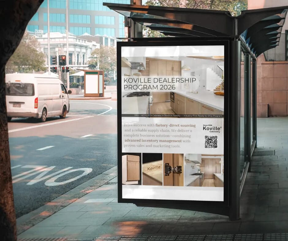 KOVILLE Dealership Program recruitment advertising DM displayed at a bus stop billboard