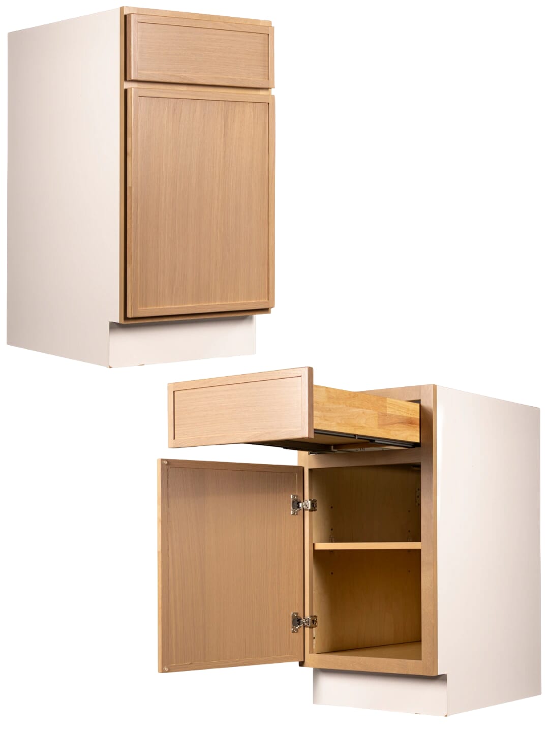 Koville slim oak base cabinet construction breakdown showing premium materials and structural details