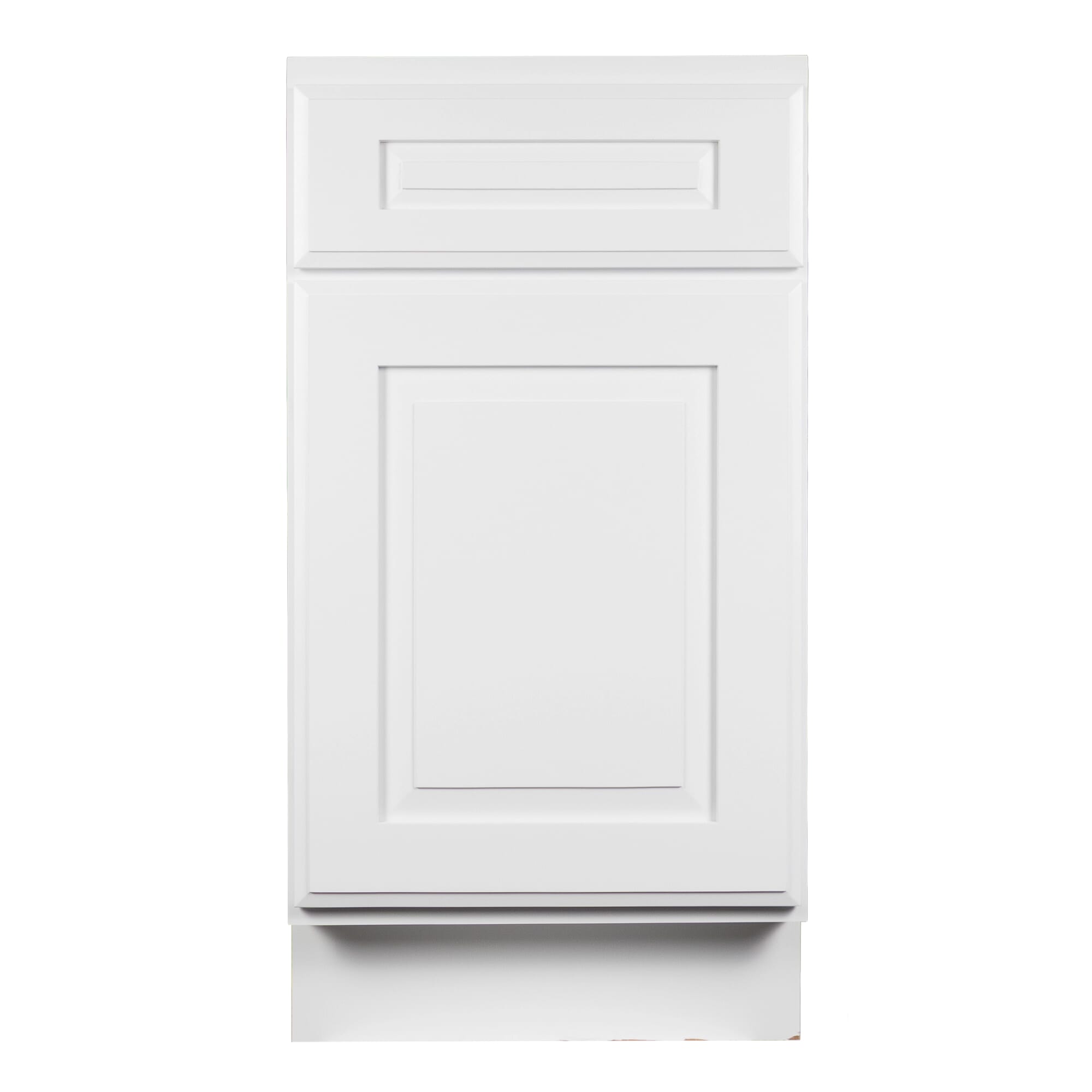 Madison Hillcrest White B18 base cabinet with raised panel solid wood door front view