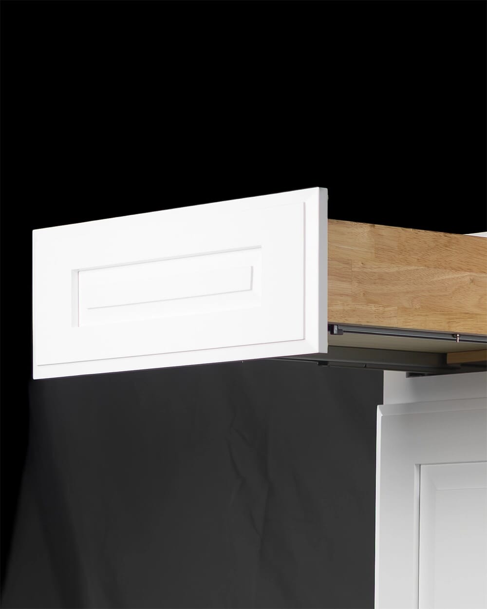 Madison Hillcrest white cabinet drawer face with shaker-style profile and clean painted finish