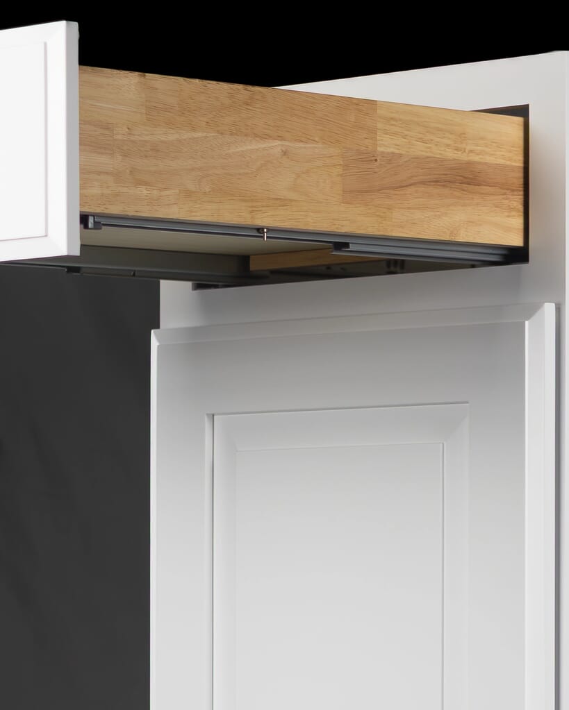 Madison Hillcrest white cabinet drawer box with full dovetail joinery construction