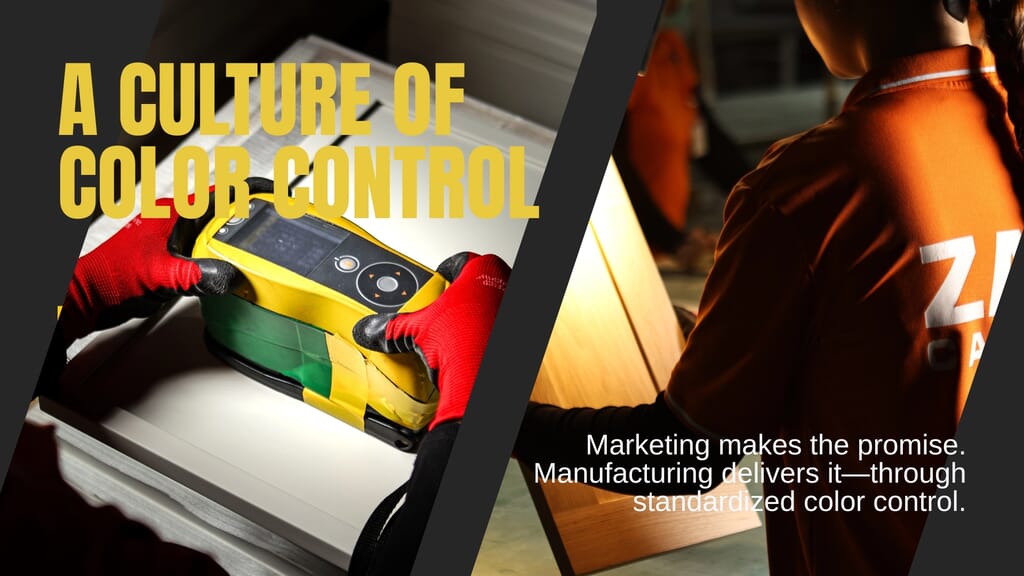 Cabinet color control and quality verification process at ZASI Cabinetry