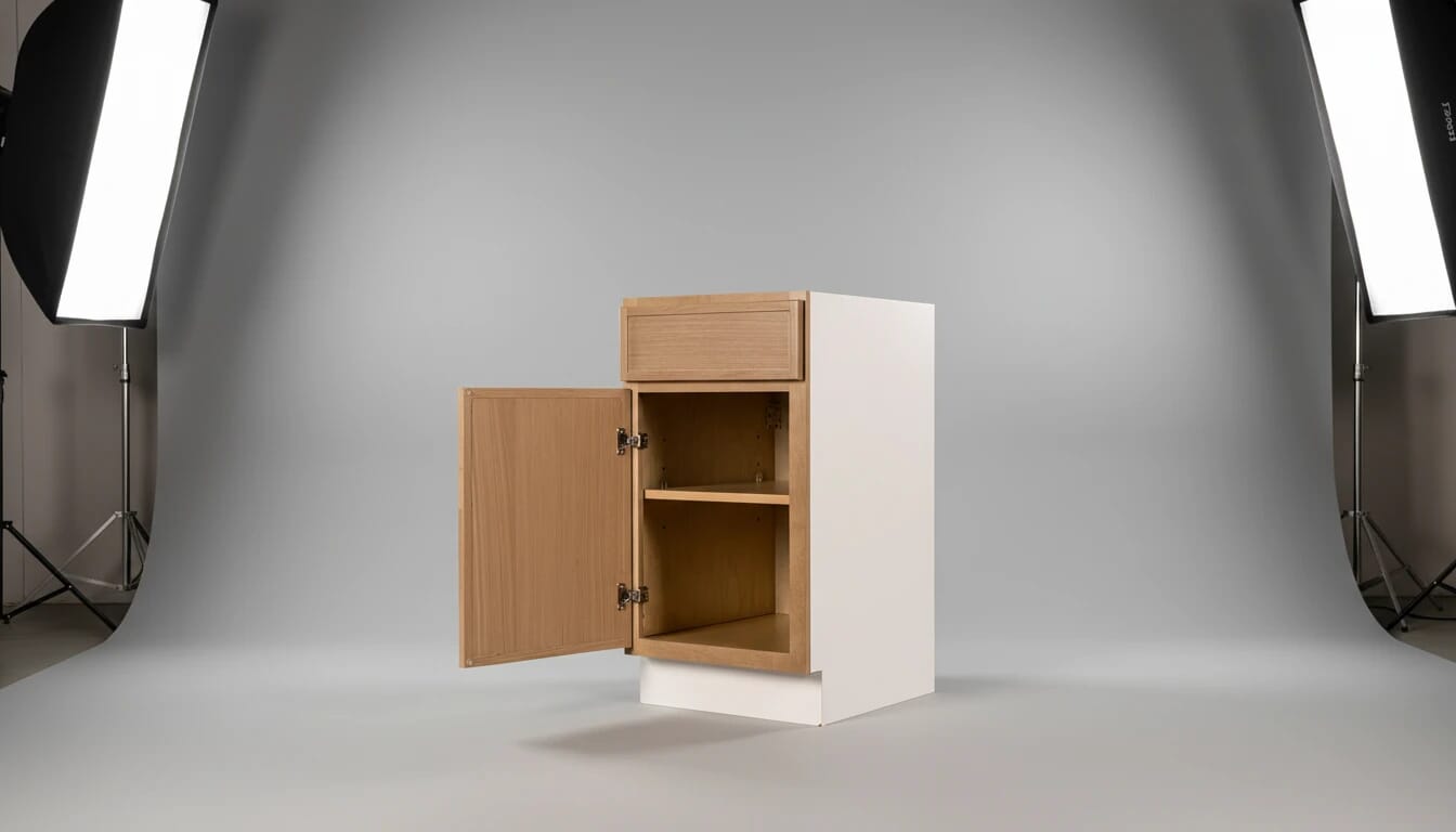 Professional cabinet photography studio setup at ZASI Cabinetry factory